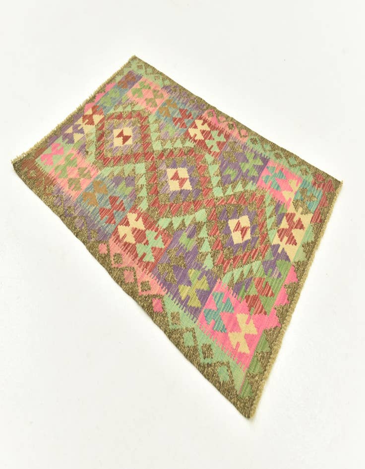 Detail image of  2' 8 x 4'  Hand Woven Kilim Maymana Wool Rug