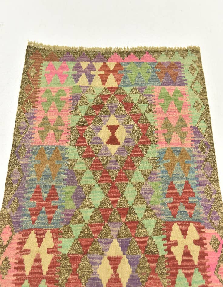 Detail image of  2' 8 x 4'  Hand Woven Kilim Maymana Wool Rug