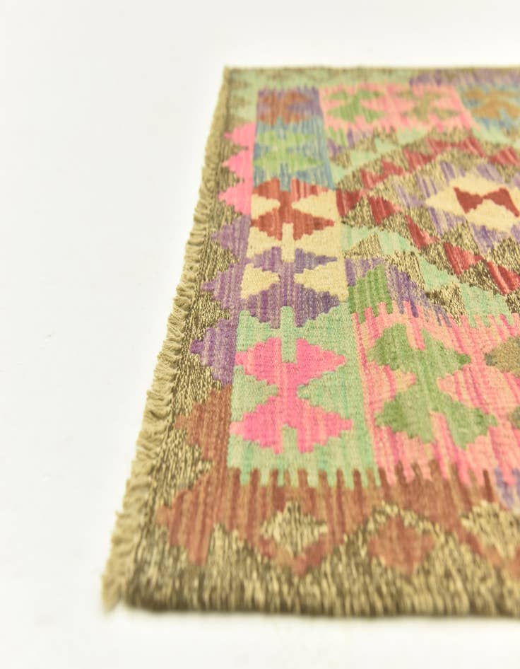 Detail image of  2' 8 x 4'  Hand Woven Kilim Maymana Wool Rug