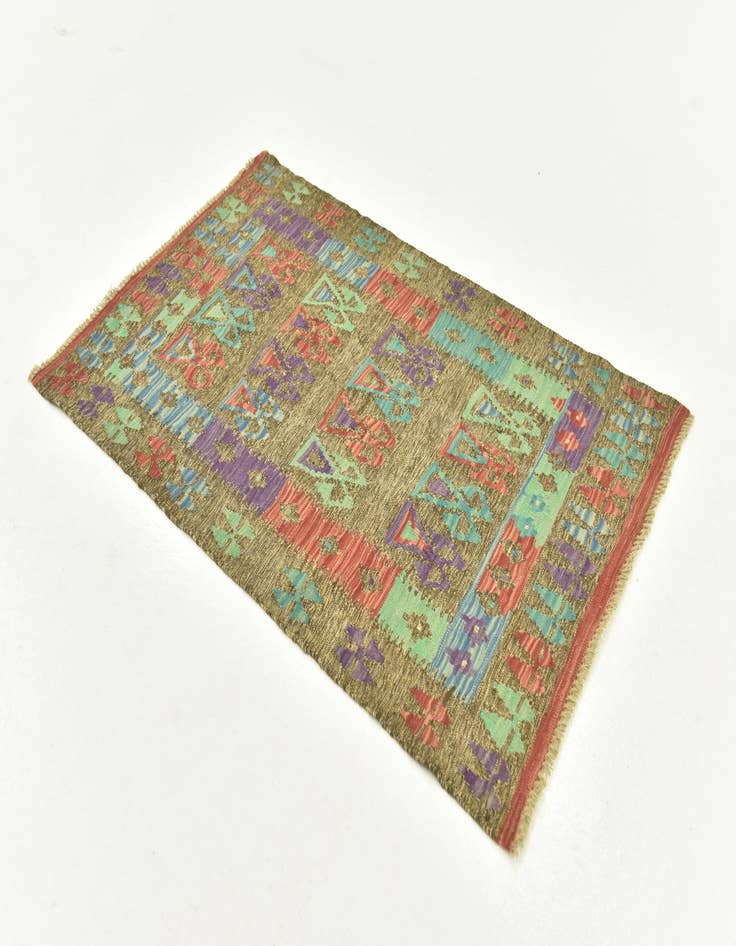 Detail image of 2' 8 x 4' 2 Hand Woven Kilim Maymana Wool Rug