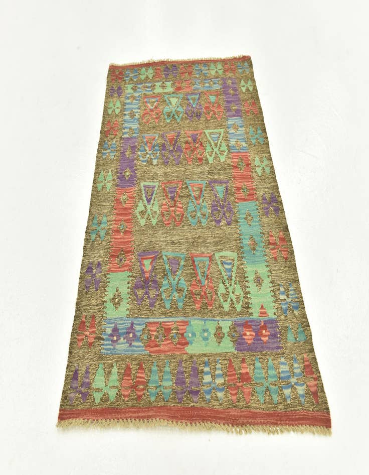 Detail image of 2' 8 x 4' 2 Hand Woven Kilim Maymana Wool Rug