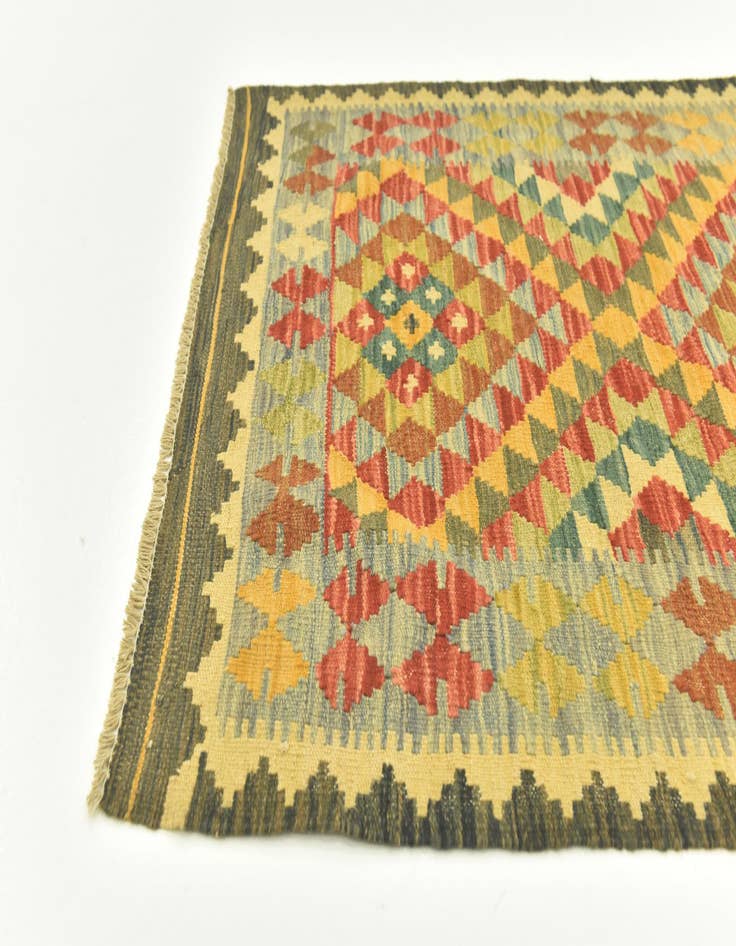 Detail image of  3' 1 x 6' 4  Hand Woven Kilim Maymana Wool Rug
