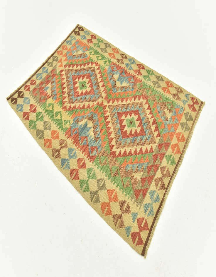 Detail image of  3' 6 x 4' 10  Hand Woven Kilim Maymana Wool Rug