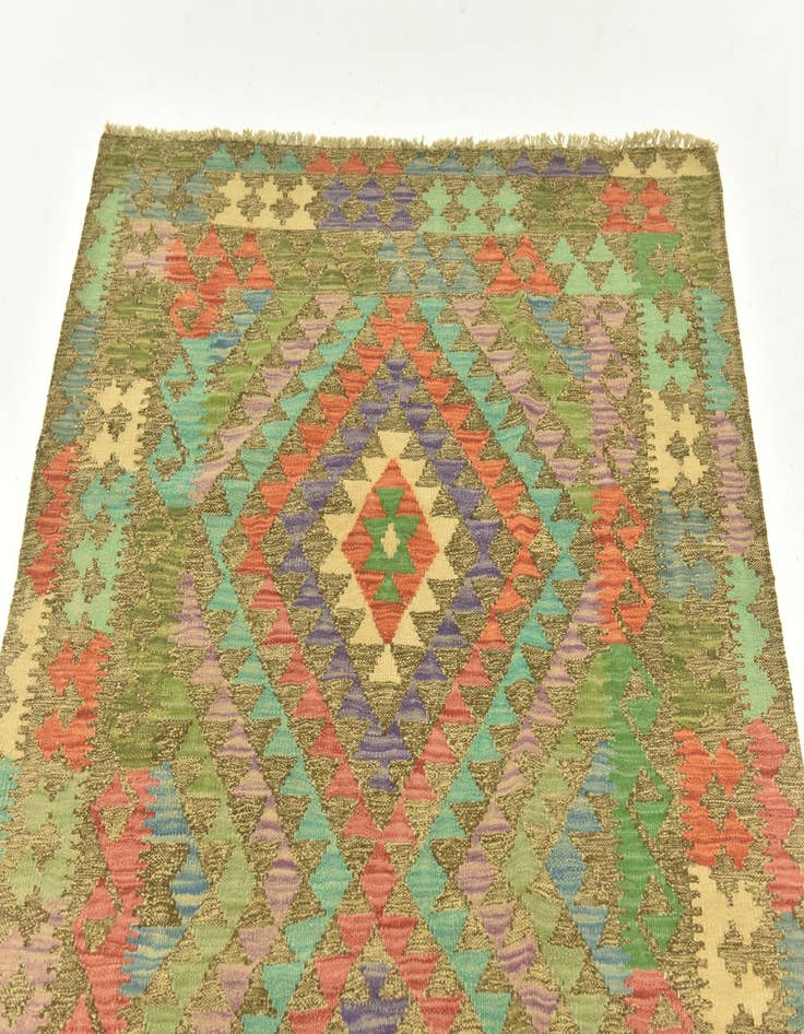 Detail image of  4' x 5' 7  Hand Woven Kilim Maymana Wool Rug