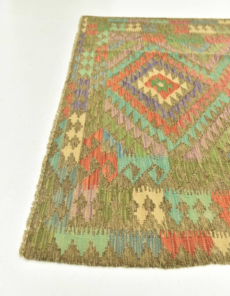 Detail image of  4' x 5' 7  Hand Woven Kilim Maymana Wool Rug