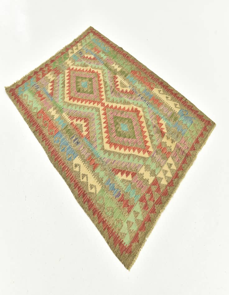 Detail image of  4' 2 x 5' 9  Hand Woven Kilim Maymana Wool Rug