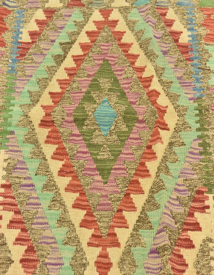 Detail image of  4' 2 x 5' 9  Hand Woven Kilim Maymana Wool Rug