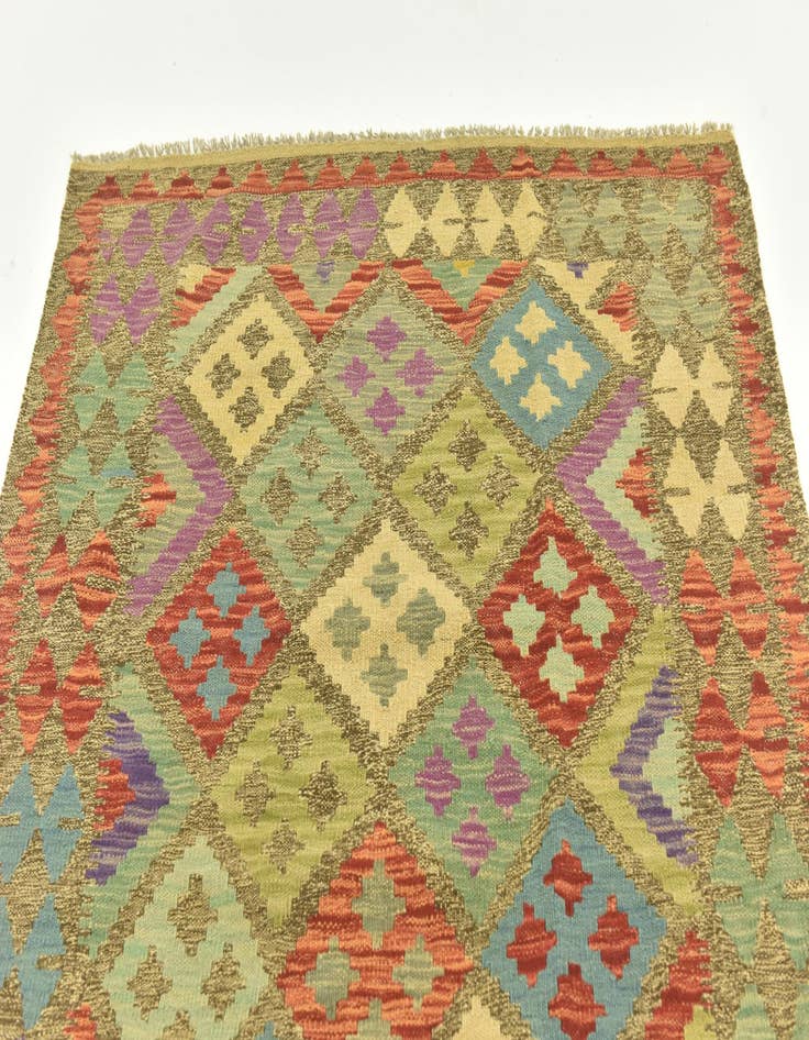 Detail image of  4' x 5' 10  Hand Woven Kilim Maymana Wool Rug