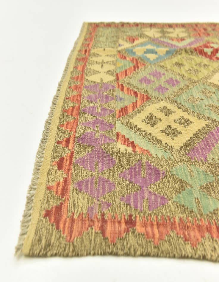 Detail image of  4' x 5' 10  Hand Woven Kilim Maymana Wool Rug