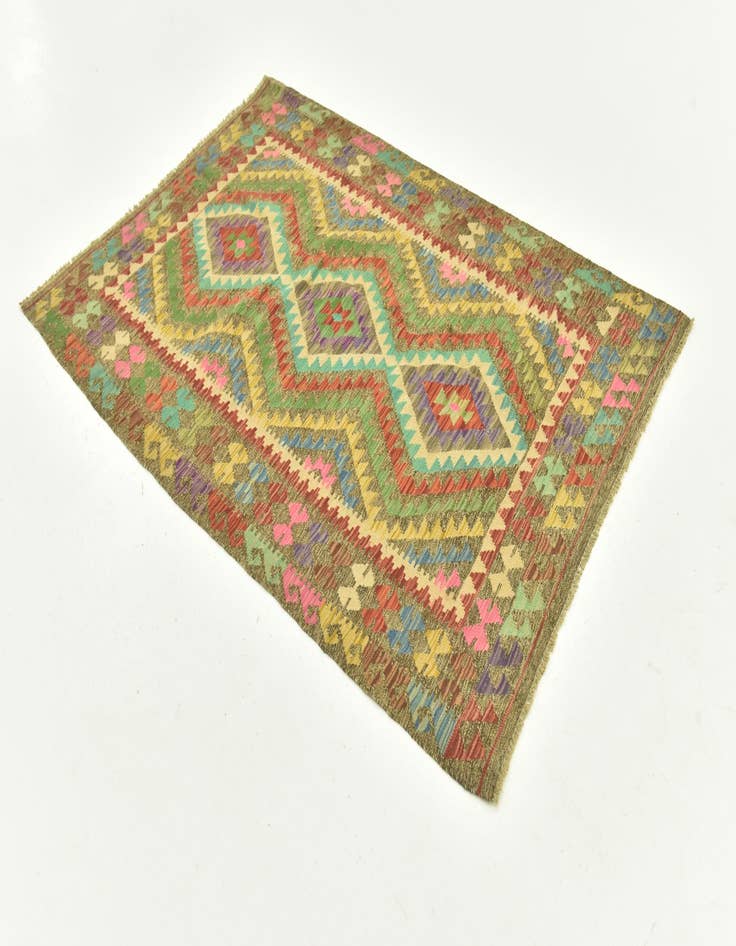 Detail image of  4' 1 x 5' 10  Hand Woven Kilim Maymana Wool Rug