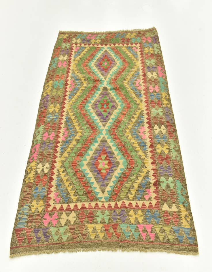 Detail image of  4' 1 x 5' 10  Hand Woven Kilim Maymana Wool Rug