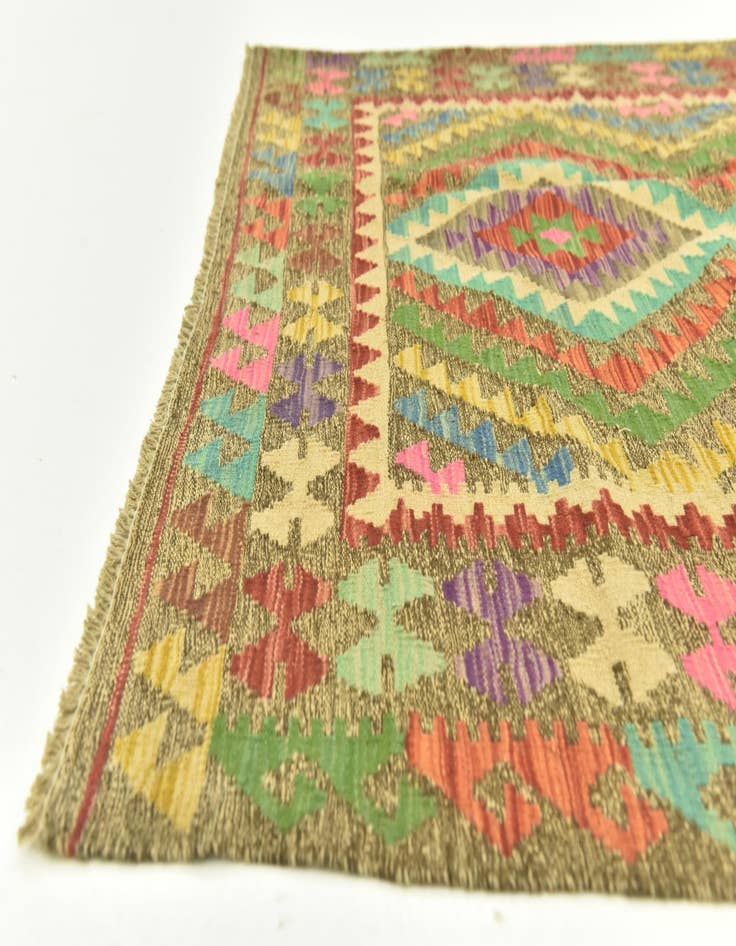 Detail image of  4' 1 x 5' 10  Hand Woven Kilim Maymana Wool Rug