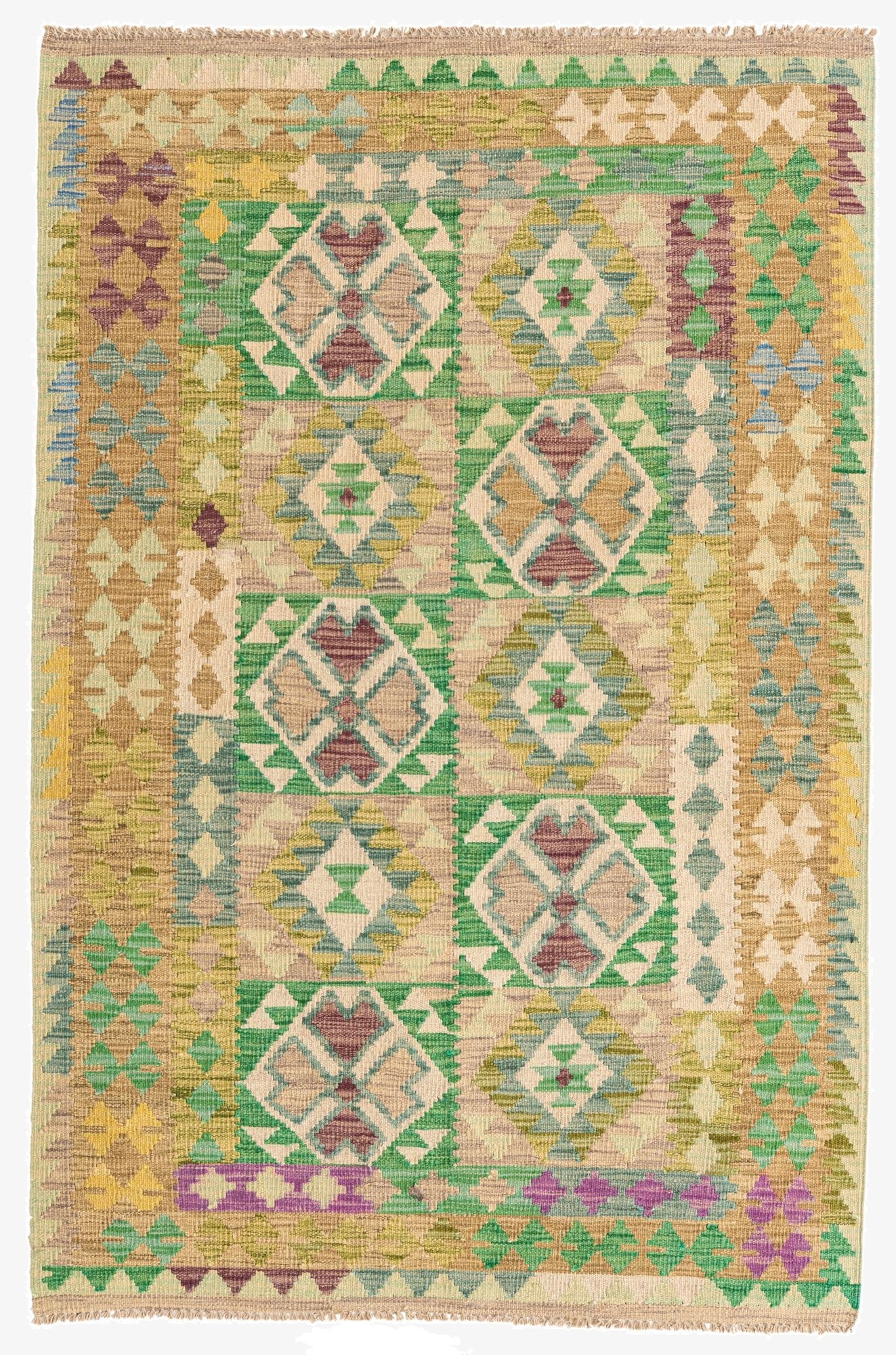  3' 9 x 5' 9  Hand Woven Kilim Maymana Wool Rug