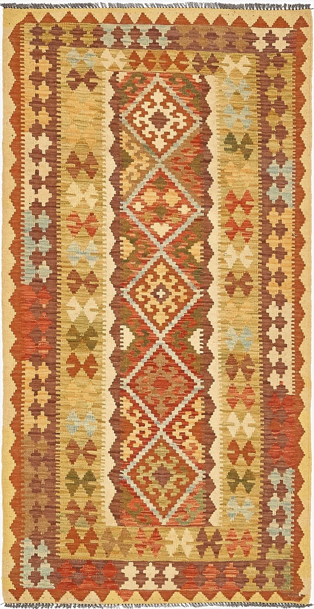 3' 4 x 6' 5  Hand Woven Kilim Maymana Wool Rug