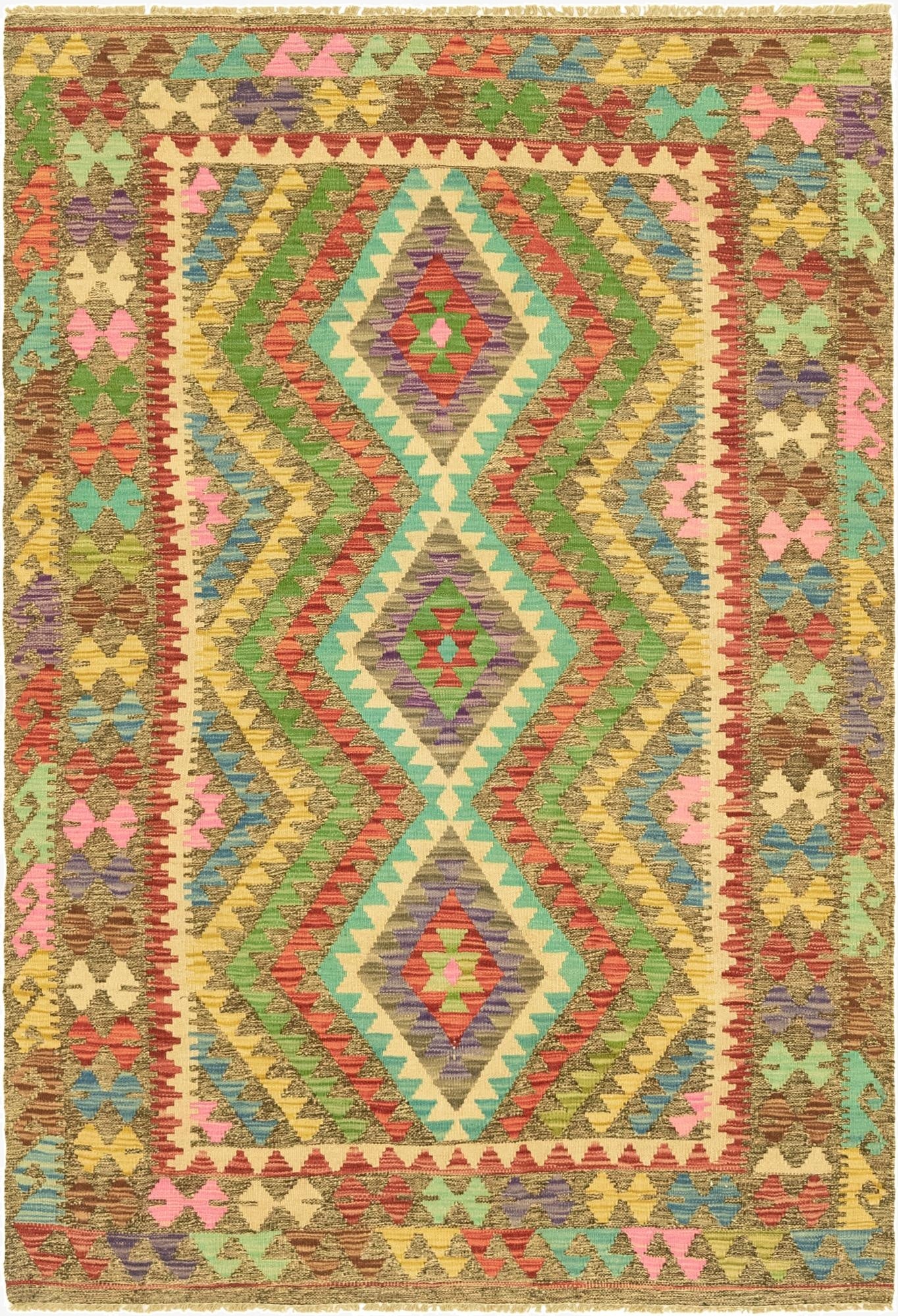  4' 1 x 5' 10  Hand Woven Kilim Maymana Wool Rug