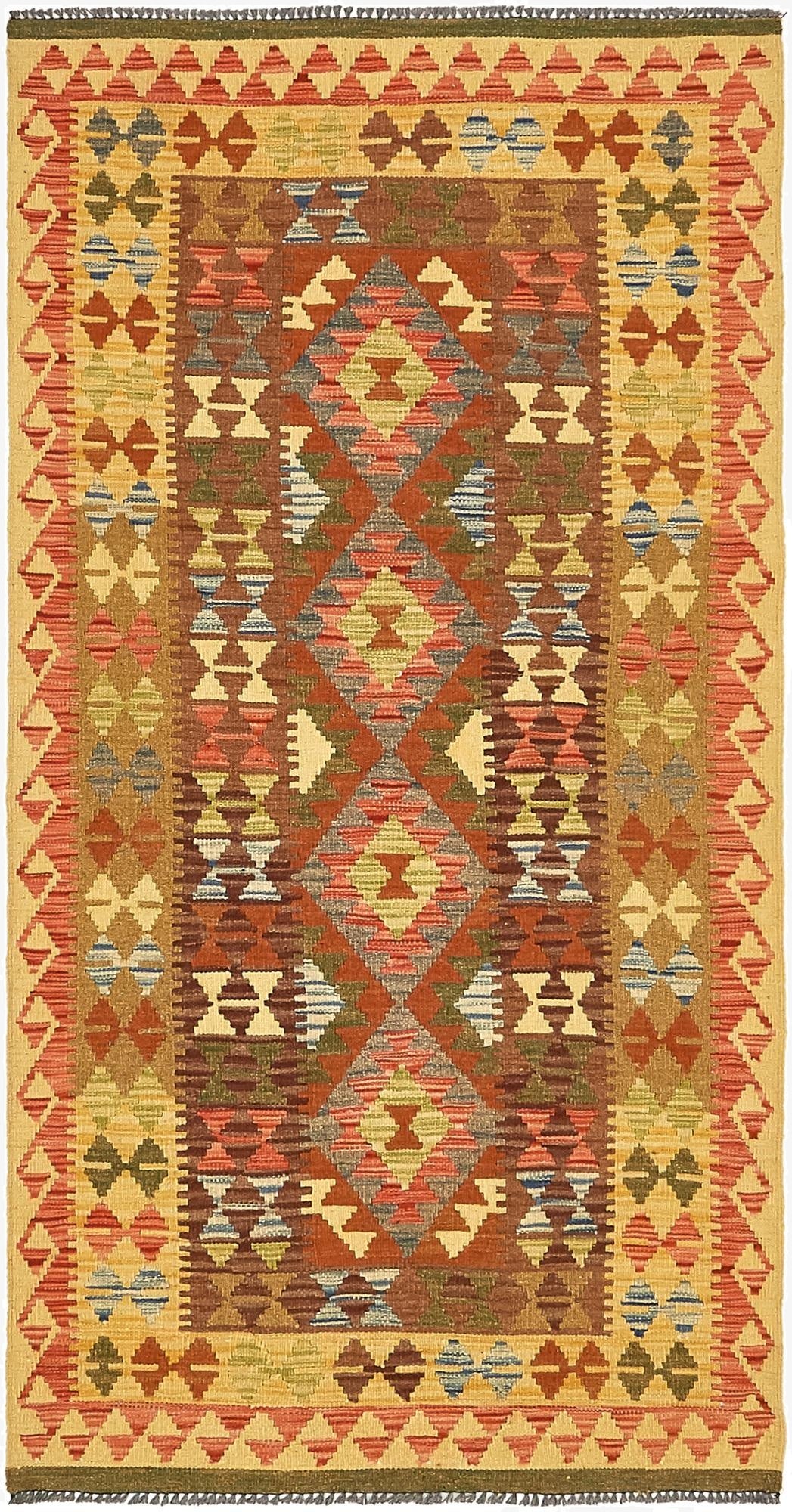  3' 3 x 6' 6  Hand Woven Kilim Maymana Wool Rug