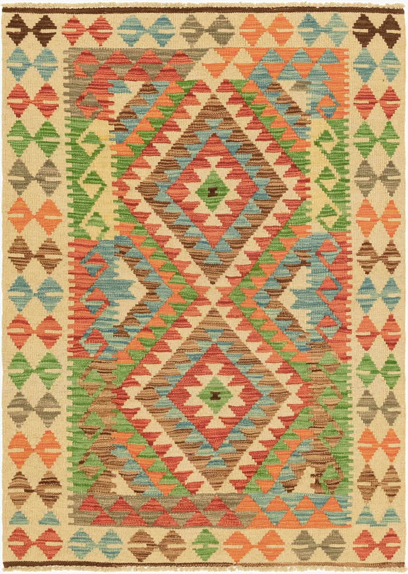  3' 6 x 4' 10  Hand Woven Kilim Maymana Wool Rug