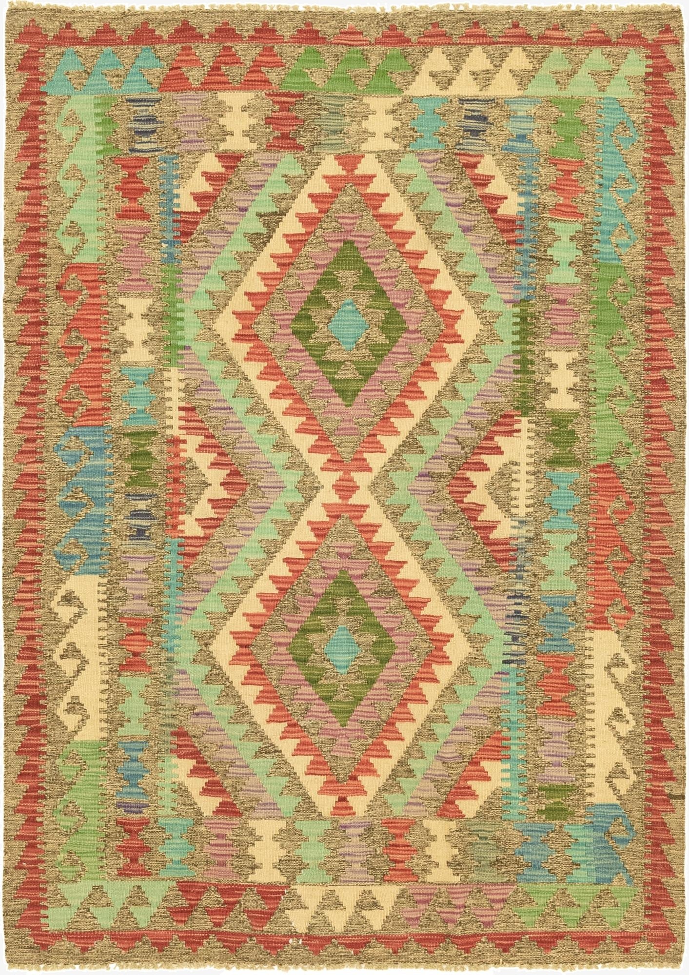  4' 2 x 5' 9  Hand Woven Kilim Maymana Wool Rug