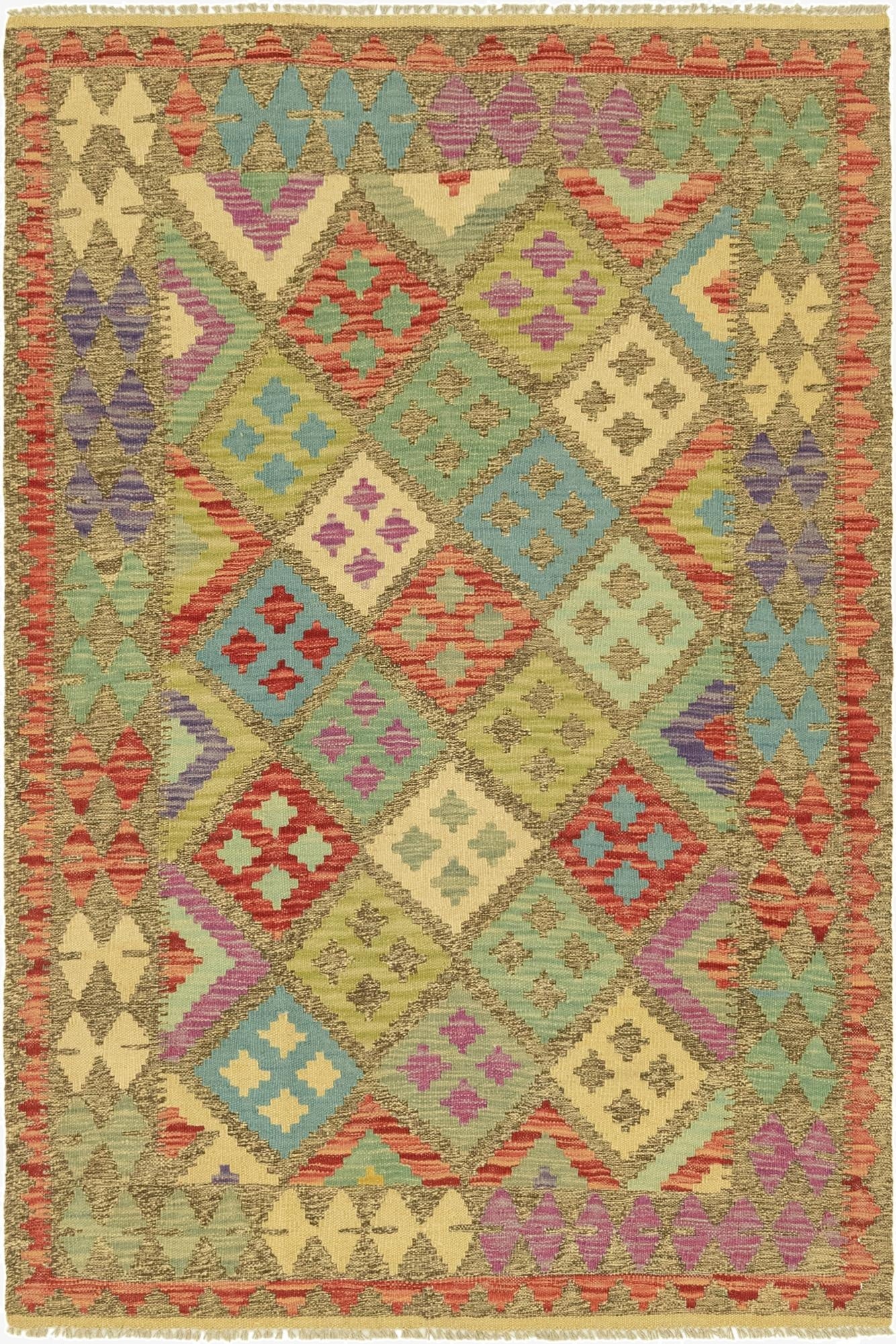  4' x 5' 10  Hand Woven Kilim Maymana Wool Rug