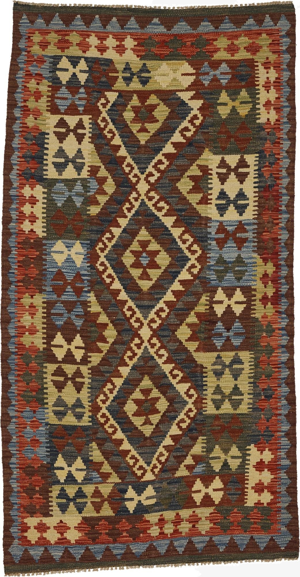  3' 4 x 6' 3  Hand Woven Kilim Maymana Wool Rug