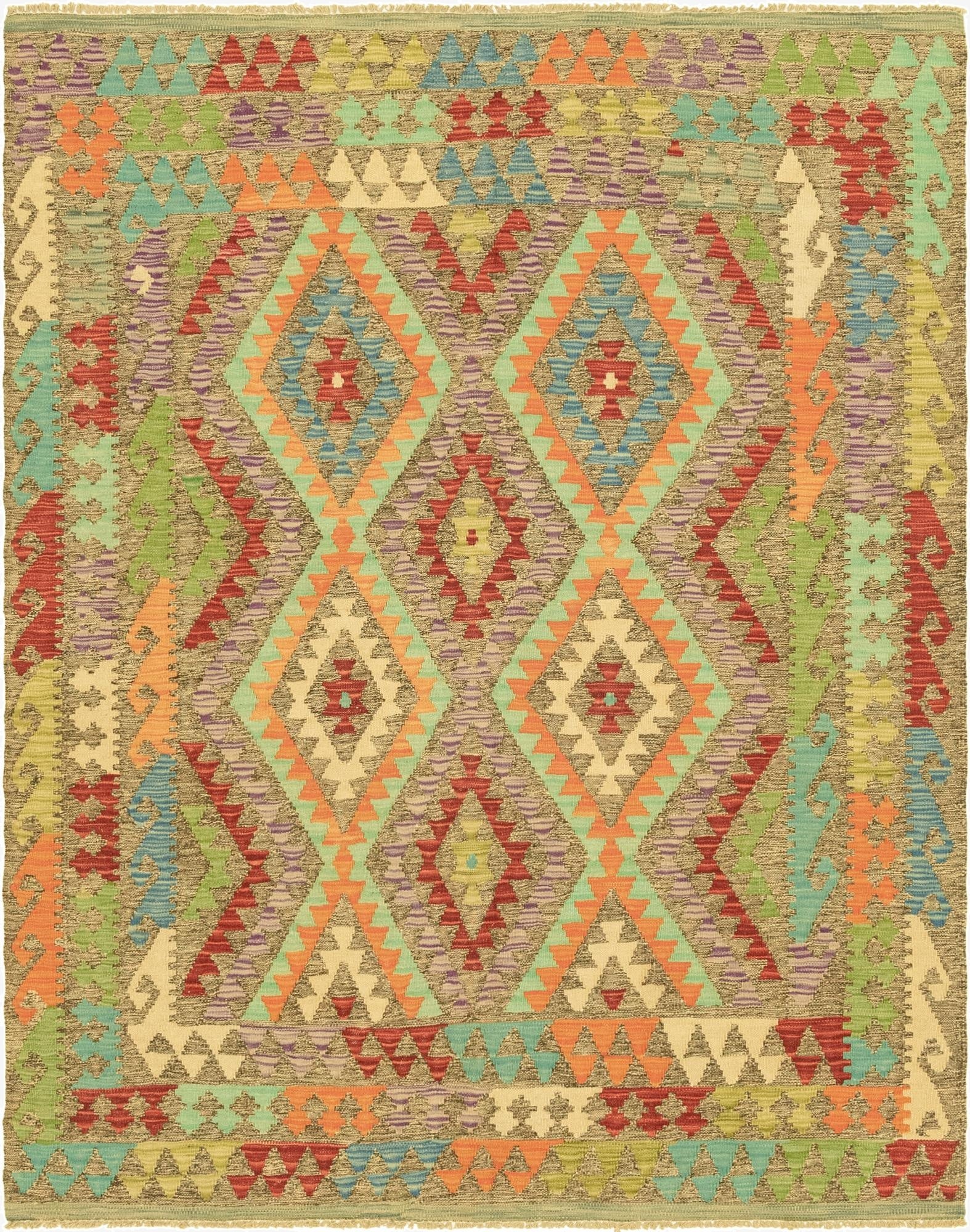  5' 1 x 6' 4  Hand Woven Kilim Maymana Wool Rug