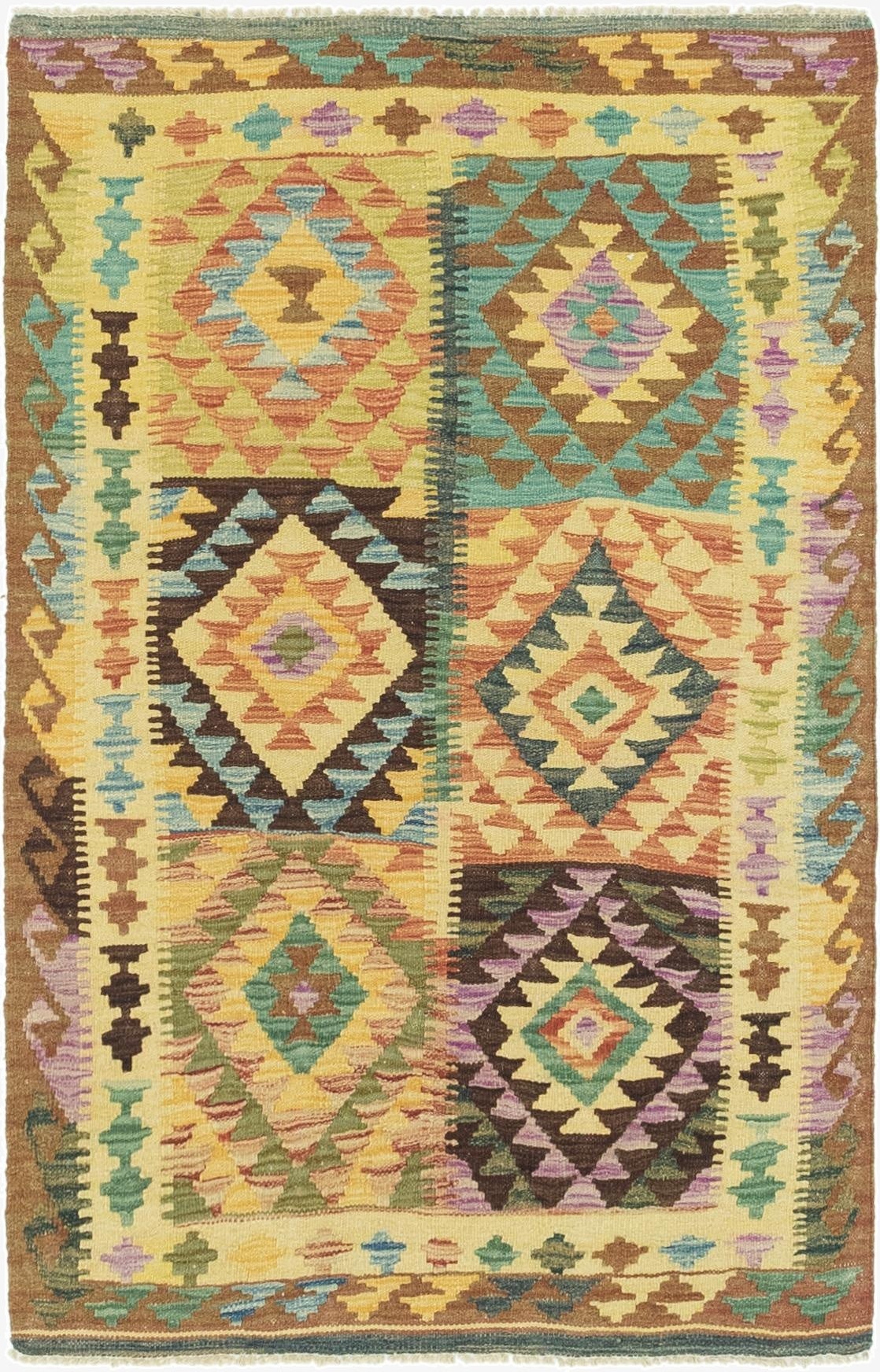  3' 3 x 5'  Hand Woven Kilim Maymana Wool Rug