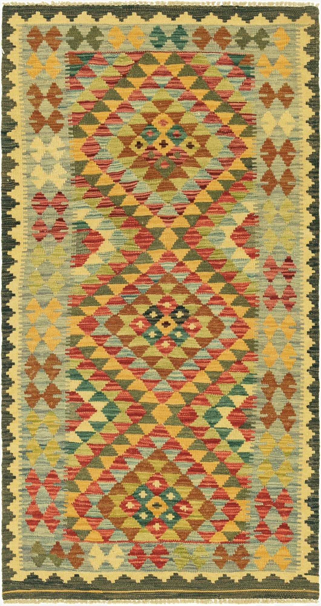  3' 1 x 6' 4  Hand Woven Kilim Maymana Wool Rug