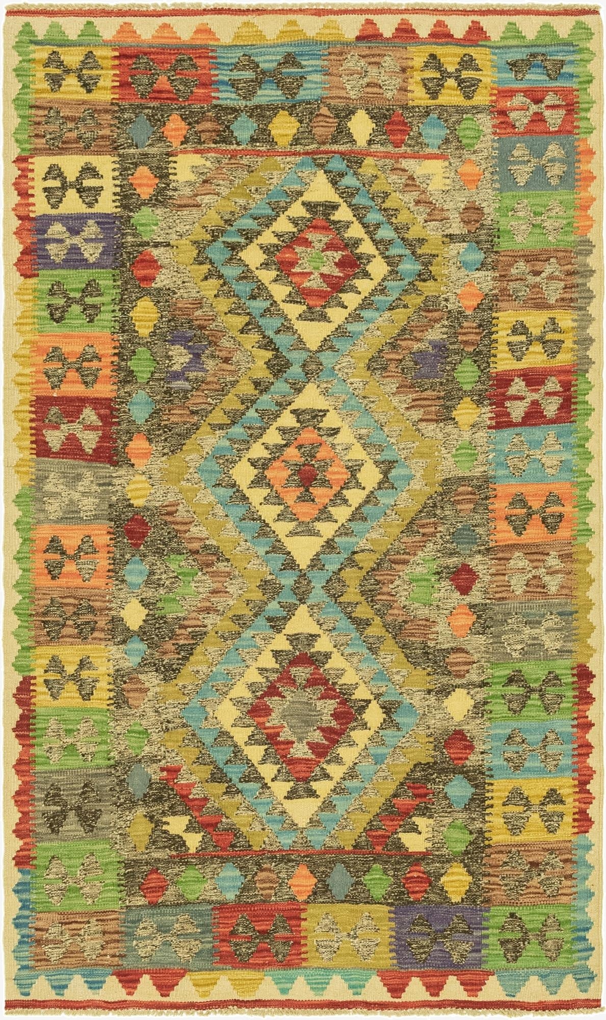  3' 8 x 6' 3  Hand Woven Kilim Maymana Wool Rug