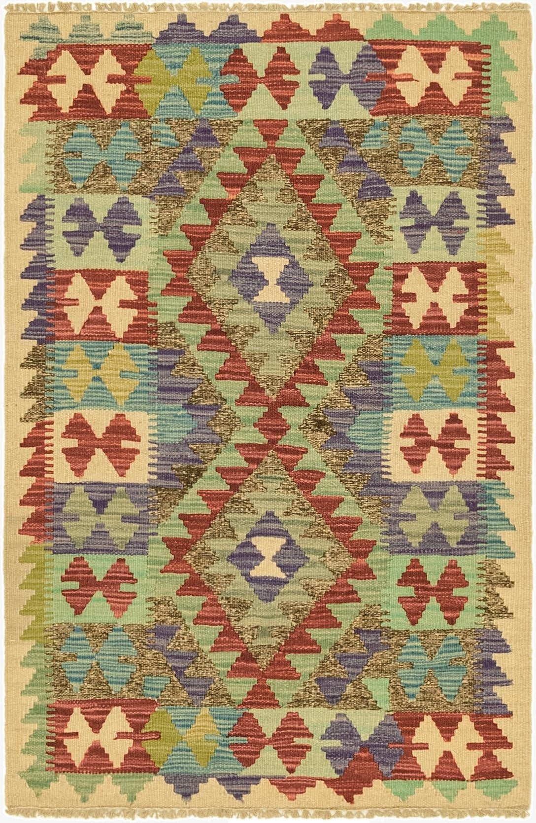  2' 7 x 4'  Hand Woven Kilim Maymana Wool Rug