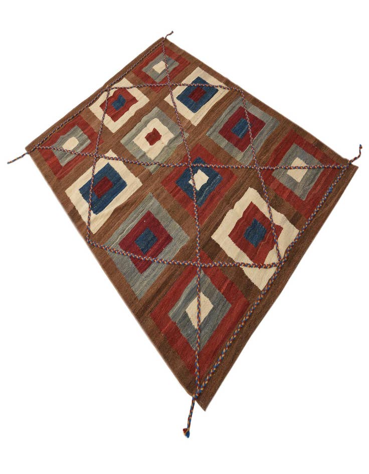 Detail image of  4' 10 x 6' 8  Hand Woven Kilim Modern Wool Rug