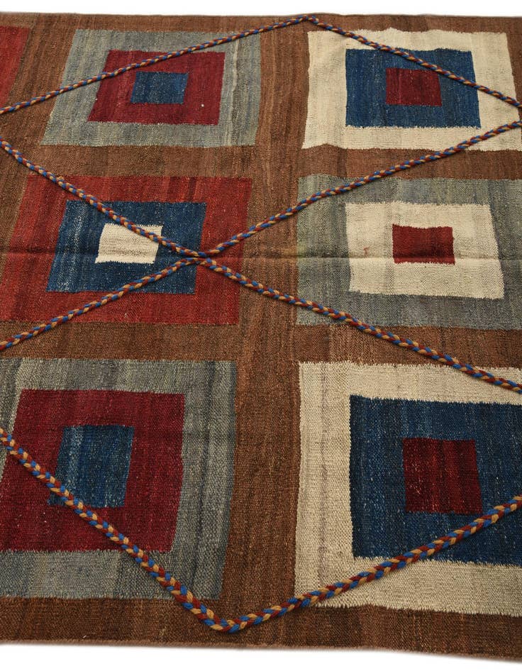 Detail image of  4' 10 x 6' 8  Hand Woven Kilim Modern Wool Rug