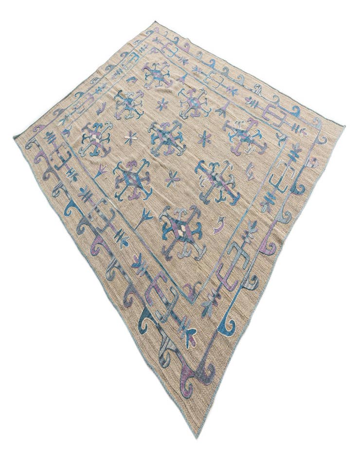 Detail image of  5' 8 x 7'  Hand Woven Kilim Suzani Wool Rug