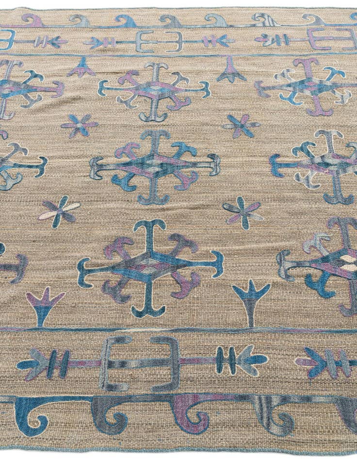 Detail image of  5' 8 x 7'  Hand Woven Kilim Suzani Wool Rug