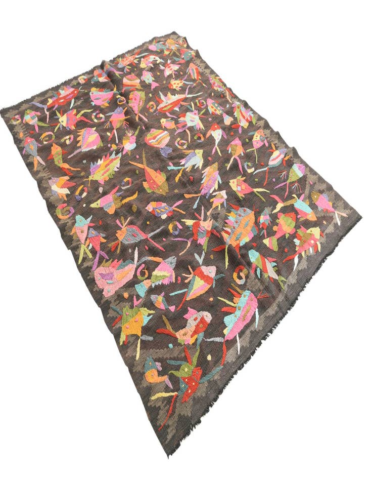 Detail image of  5' x 6' 2  Hand Woven Kilim Suzani Wool Rug