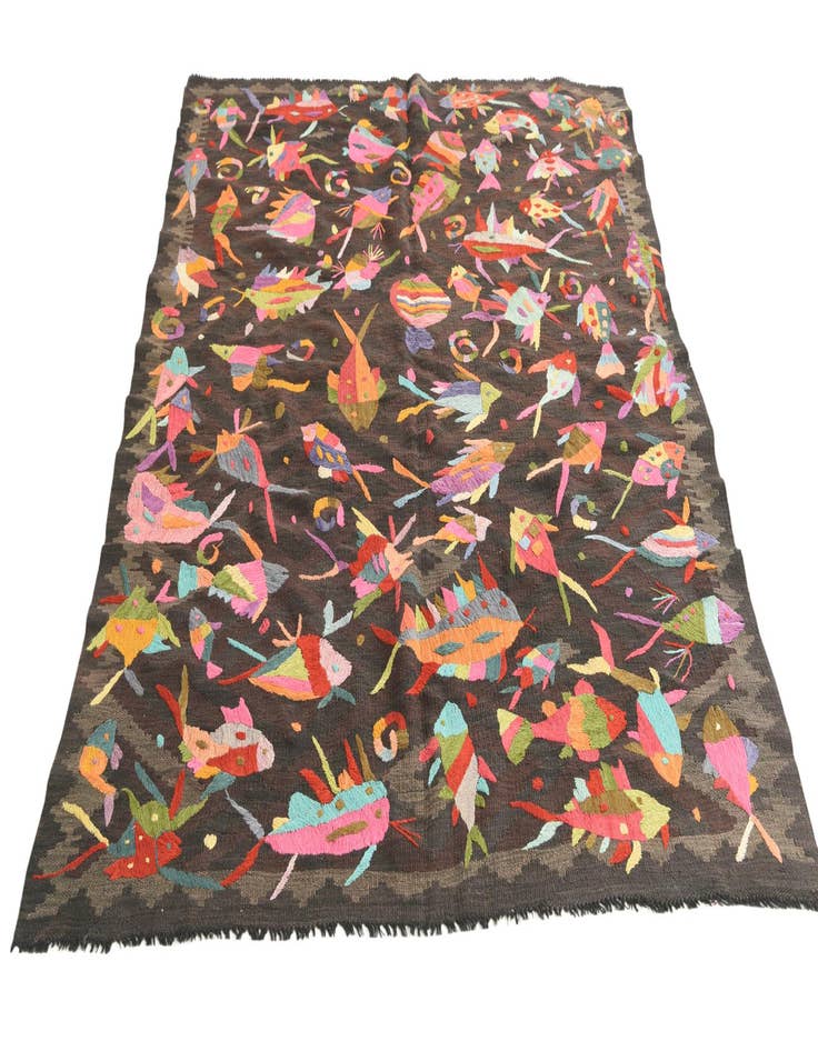 Detail image of  5' x 6' 2  Hand Woven Kilim Suzani Wool Rug