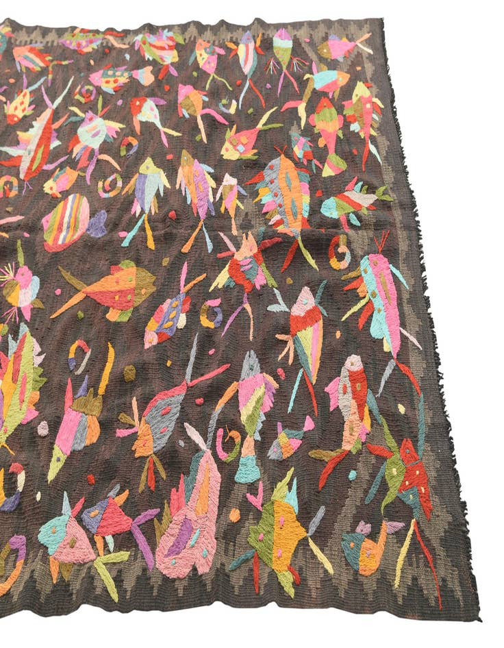 Detail image of  5' x 6' 2  Hand Woven Kilim Suzani Wool Rug