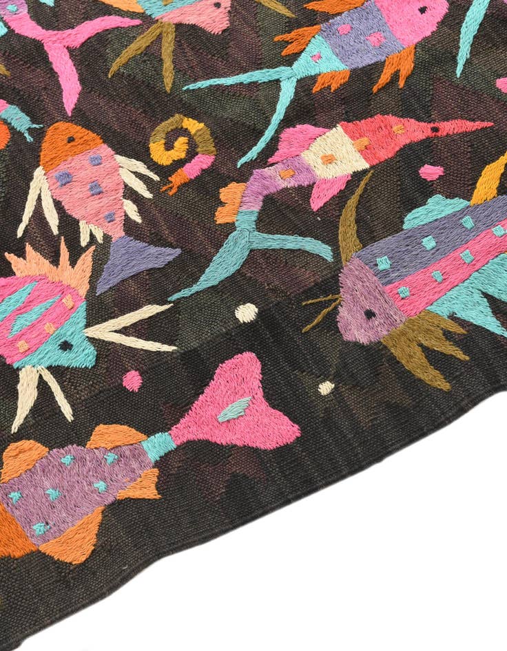 Detail image of  4' 7 x 6' 3  Hand Woven Kilim Suzani Wool Rug