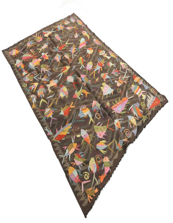 Detail image of  4' 9 x 6' 10  Hand Woven Kilim Suzani Wool Rug