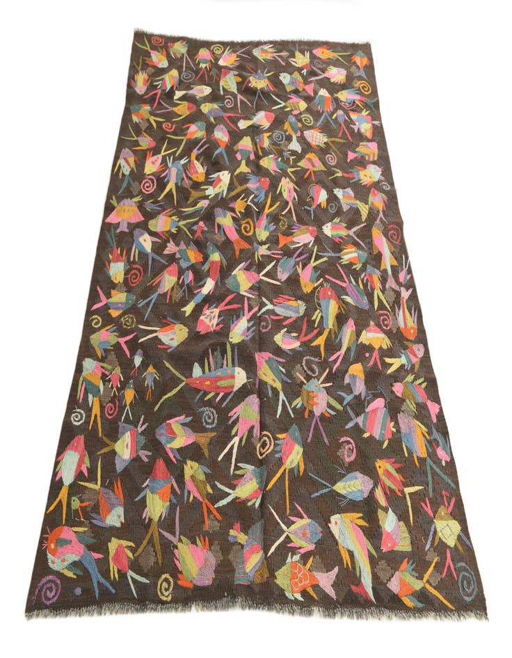 Detail image of  4' 9 x 7'  Hand Woven Kilim Suzani Wool Rug