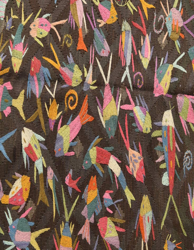 Detail image of  4' 9 x 7'  Hand Woven Kilim Suzani Wool Rug