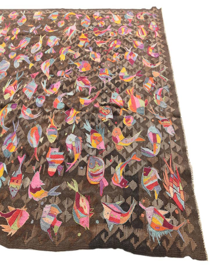 Detail image of  7' x 9' 4  Hand Woven Kilim Suzani Wool Rug