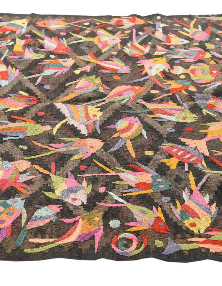 Detail image of  4' 7 x 6' 4  Hand Woven Kilim Suzani Wool Rug