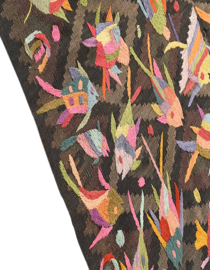 Detail image of  4' 7 x 6' 4  Hand Woven Kilim Suzani Wool Rug