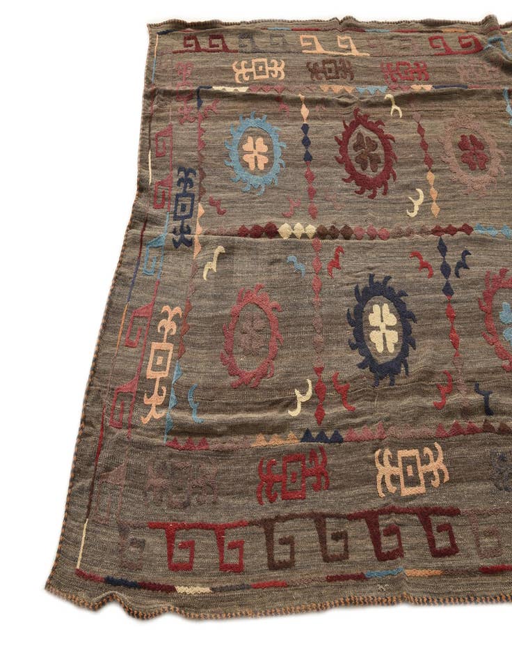 Detail image of  4' 9 x 5' 8  Hand Woven Kilim Suzani Wool Rug