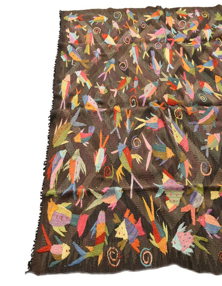 Detail image of  4' 10 x 6' 1  Hand Woven Kilim Suzani Wool Rug