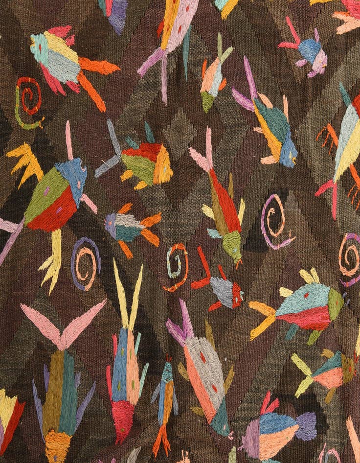 Detail image of  4' 10 x 6' 1  Hand Woven Kilim Suzani Wool Rug