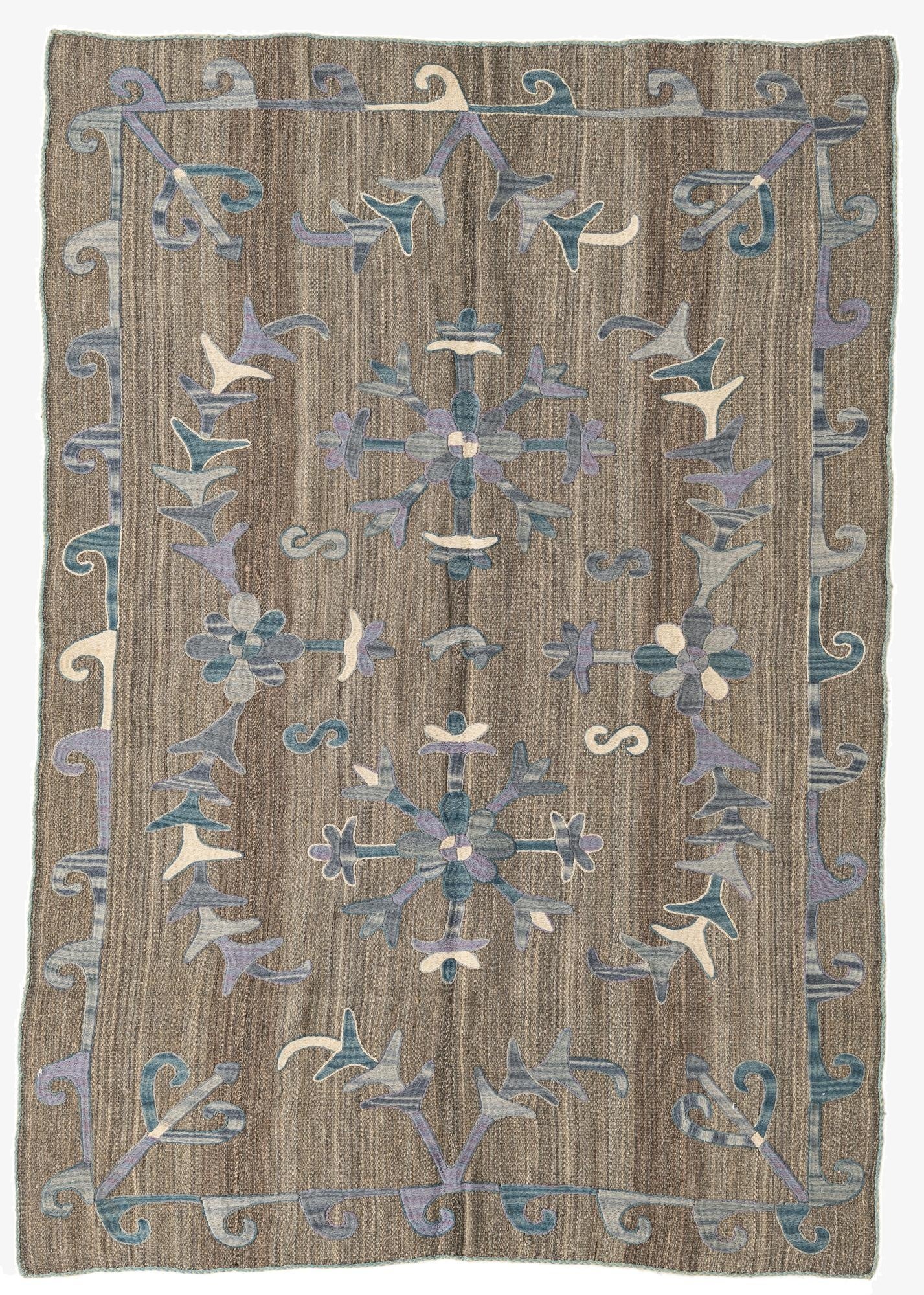  4' 7 x 6' 7  Hand Woven Kilim Suzani Wool Rug