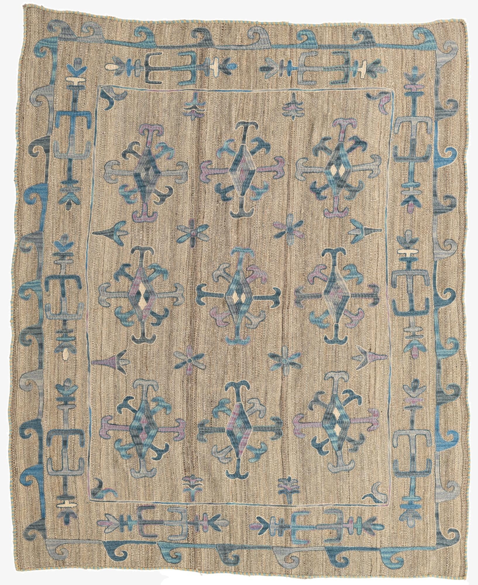  5' 7 x 6' 9  Hand Woven Kilim Suzani Wool Rug