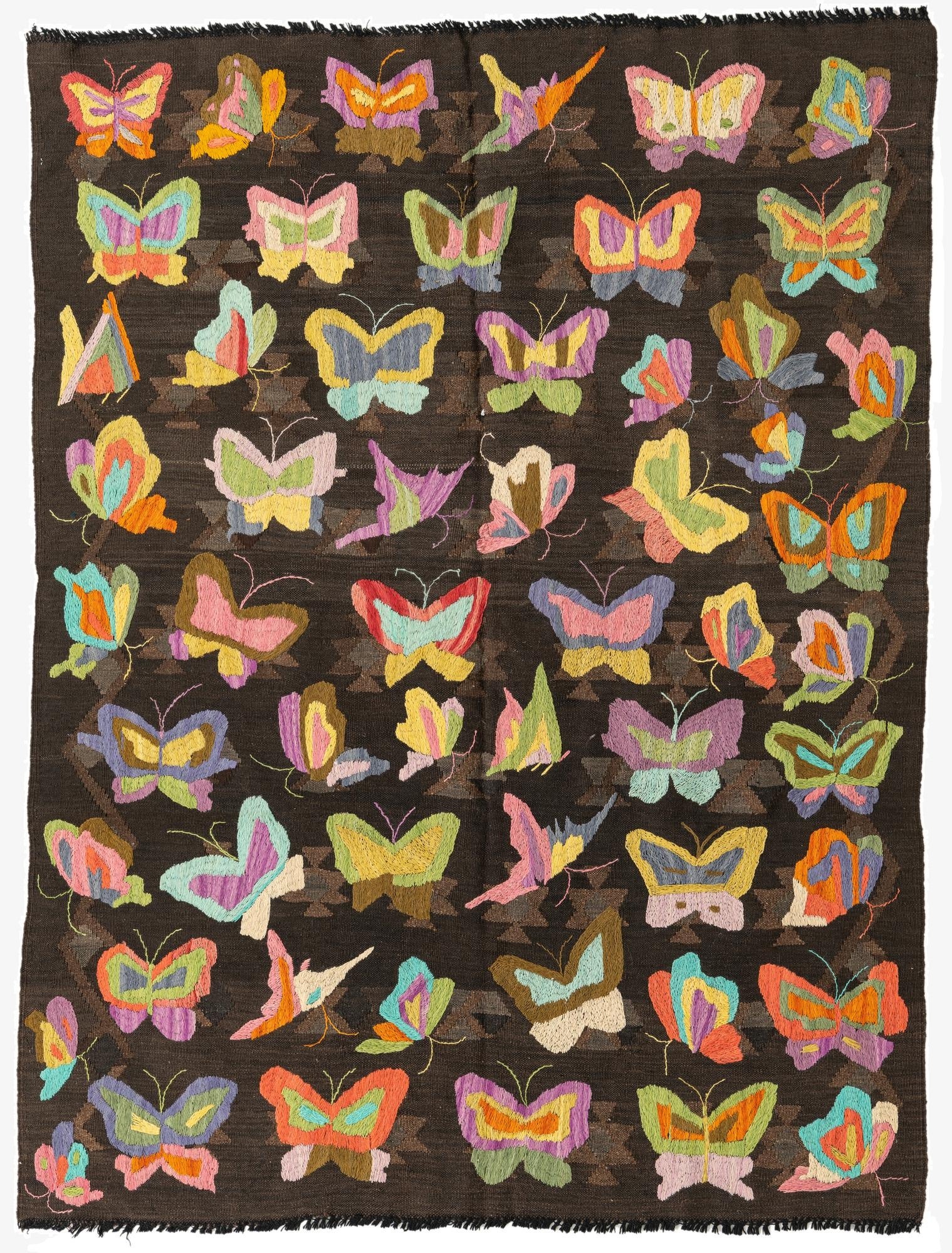  4' 10 x 6' 6  Hand Woven Kilim Suzani Wool Rug