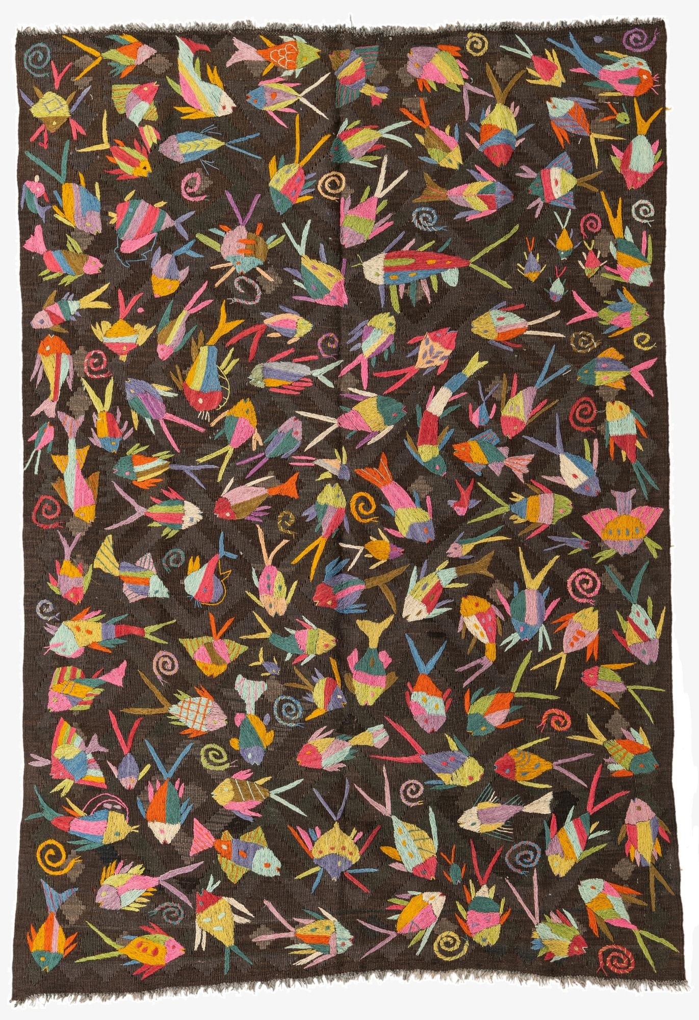  4' 9 x 7'  Hand Woven Kilim Suzani Wool Rug